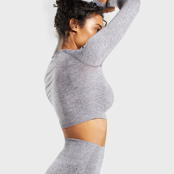 Gymshark - Vital Seamless Long Sleeve Crop Top - Smokey Grey Marl - MED - Picture 5 of 6